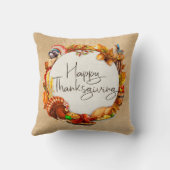 ハッピーサンクスギビング動物ターキーリース秋 クッション (裏面)