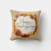 ハッピーサンクスギビング動物ターキーリース秋 クッション (正面)