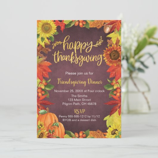 ハッピーサンクスギビング友情ディナー招待状 招待状 (スタンド正面)