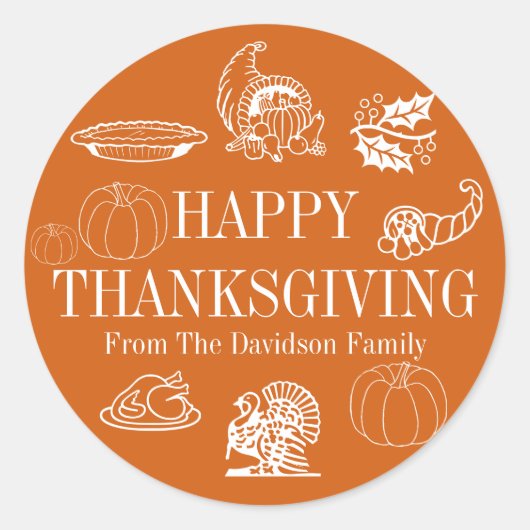 ハッピーサンクスギビング名前をカスタムするギフトかわいい ラウンドシール (正面)