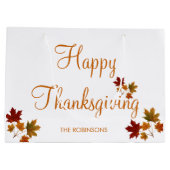 ハッピーサンクスギビング名前をカスタムする紅葉 ラージペーパーバッグ (裏面)