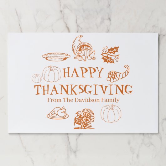 ハッピーサンクスギビング名前をカスタムする紙ランチョンマット ペーパーパッド (正面)