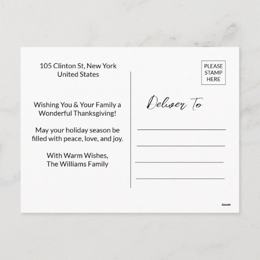 ハッピーサンクスギビング家族の写真コラージュ シーズンポストカード (裏面)