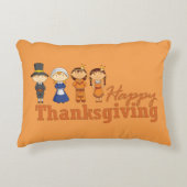 ハッピーサンクスギビング巡礼者と先住民アメリカン アクセントクッション (正面)