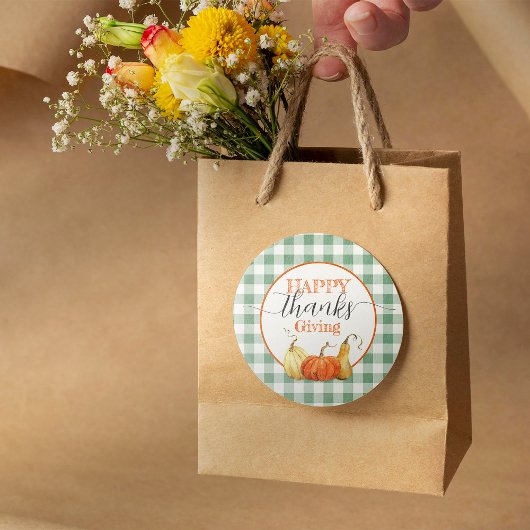 ハッピーサンクスギビング市松模様にタブレクロスカンプキンス ラウンドシール