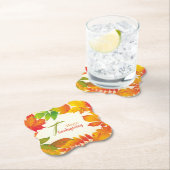 ハッピーサンクスギビング引用文オレンジ紅葉リース ペーパーコースター (インサイチュ)