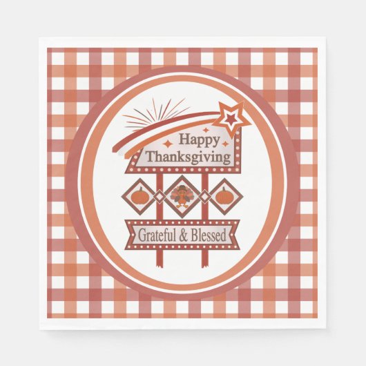 ハッピーサンクスギビング感謝&賛美レトロサイン スタンダードランチョンナプキン (正面)