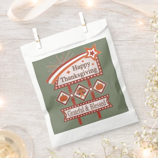 ハッピーサンクスギビング感謝&賛美レトロサイン フェイバーバッグ (クリップ留めされた状態)