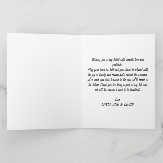 ハッピーサンクスギビング折り畳みホリデーカード、ありがとう サンキューカード (内部)