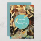 ハッピーサンクスギビング抽象芸術金ゴールド紅葉 シーズンカード (正面/裏面)