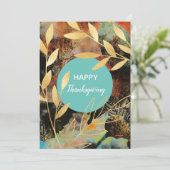 ハッピーサンクスギビング抽象芸術金ゴールド紅葉 シーズンカード (スタンド正面)