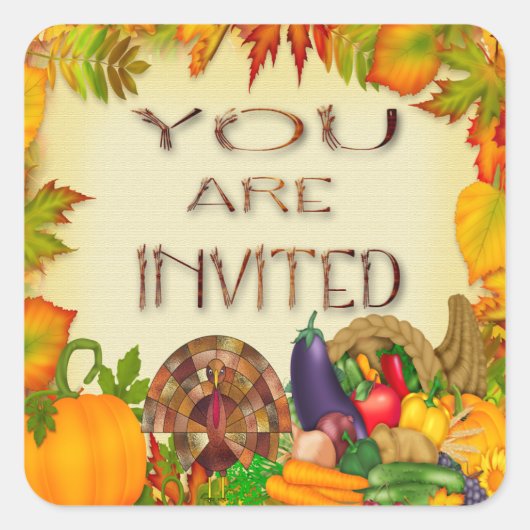 ハッピーサンクスギビング招待状封筒用シール スクエアシール (正面)