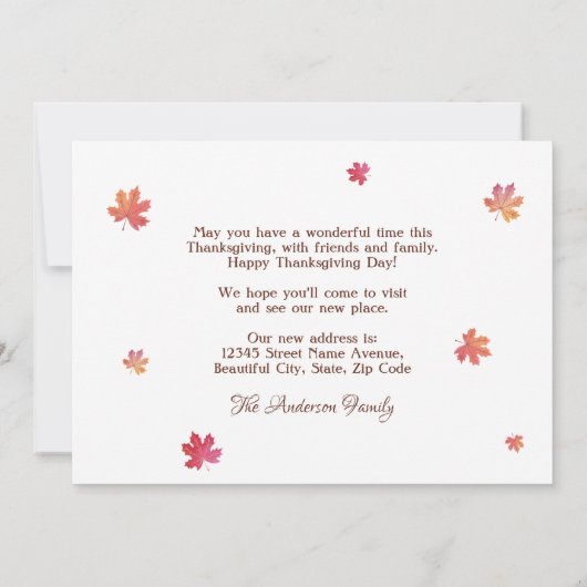 ハッピーサンクスギビング新しいアドレスホームカボチャ移動 案内状 (裏面)