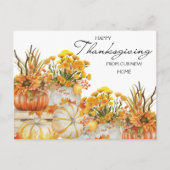 ハッピーサンクスギビング新しいホームカボチャの収穫 シーズンポストカード (正面)