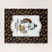 ハッピーサンクスギビング旧英語シェプドッググレー1おもしろい ジグソーパズル (横)