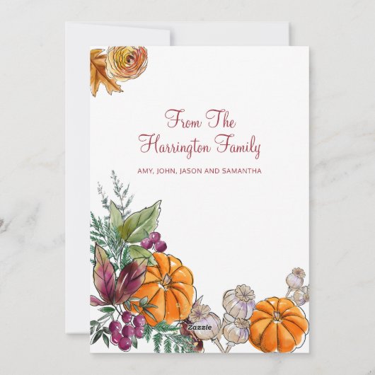 ハッピーサンクスギビング水彩カボチャ秋 シーズンカード (裏面)