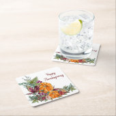 ハッピーサンクスギビング水彩カボチャ秋 スクエアペーパーコースター (インサイチュ)