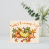 ハッピーサンクスギビング水彩カボチャ葉ンと シーズンポストカード (スタンド正面)