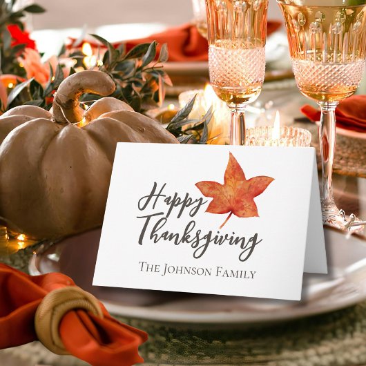 ハッピーサンクスギビング水彩メープルリーフ カード