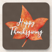ハッピーサンクスギビング水彩秋メープルリーフ コースター (正面)