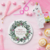 ハッピーサンクスギビング水彩秋リース ペーパープレート (パーティー)