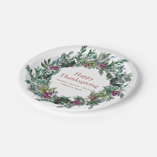 ハッピーサンクスギビング水彩秋リース ペーパープレート (アングル)
