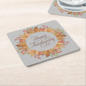 ハッピーサンクスギビング水彩紅葉 スクエアペーパーコースター (アングル)