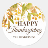 ハッピーサンクスギビング水彩紅葉 ラウンドシール (正面)