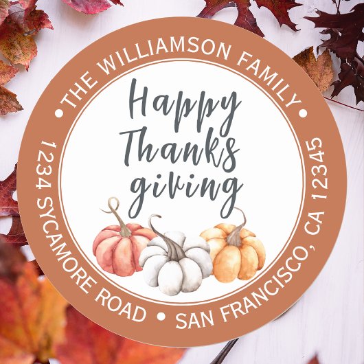 ハッピーサンクスギビング焦げオレンジ差出人住所 ラウンドシール