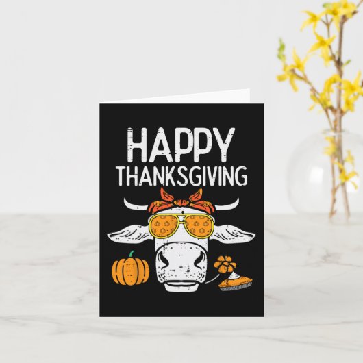 ハッピーサンクスギビング牛秋秋農家メンズウォーム カード (黄色い花)