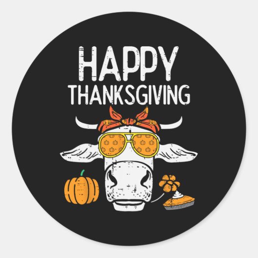 ハッピーサンクスギビング牛秋秋農家メンズウォーム ラウンドシール (正面)