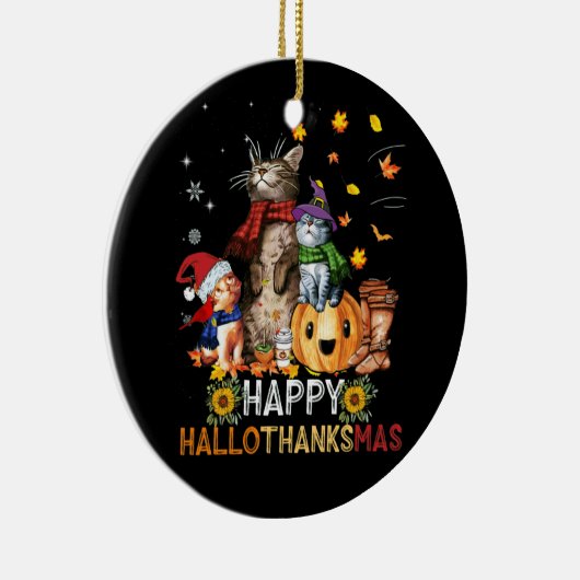 ハッピーサンクスギビング猫ハッピーハロサンクスマ セラミックオーナメント (右)