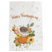 ハッピーサンクスギビング秋のカボチャと花 ミディアムペーパーバッグ (裏面)