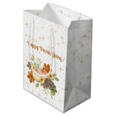 ハッピーサンクスギビング秋のカボチャと花 ミディアムペーパーバッグ (裏面アングル)