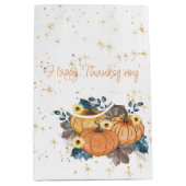 ハッピーサンクスギビング秋のカボチャと花 ミディアムペーパーバッグ (正面)