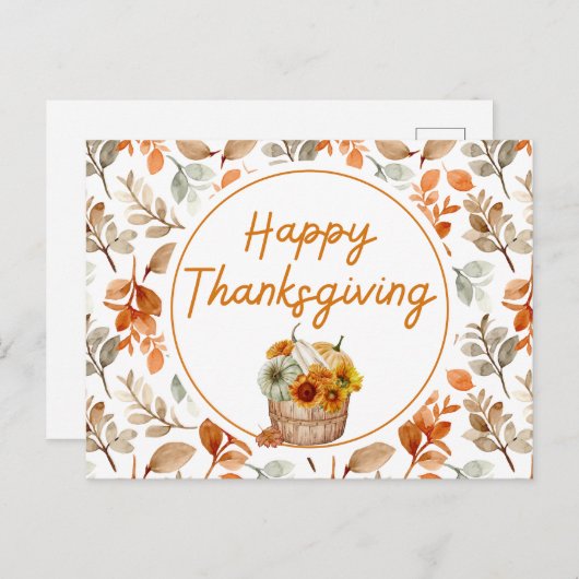 ハッピーサンクスギビング秋のカボチャ&ひまわり シーズンポストカード (正面/裏面)