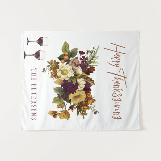 ハッピーサンクスギビング秋のフローラの姓 タペストリー (正面(横))