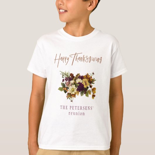 ハッピーサンクスギビング秋のフローラの姓 Tシャツ (正面)