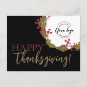 ハッピーサンクスギビング秋のリースビジネスロゴ シーズンポストカード (正面)