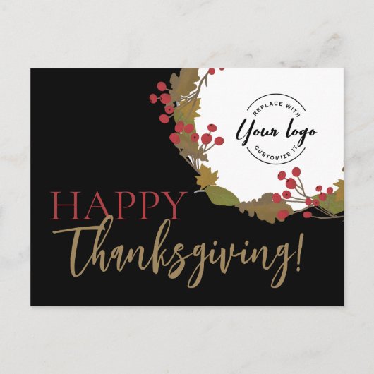 ハッピーサンクスギビング秋のリースビジネスロゴ シーズンポストカード (正面)