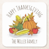ハッピーサンクスギビング秋の収穫カスタム スクエアペーパーコースター (正面)
