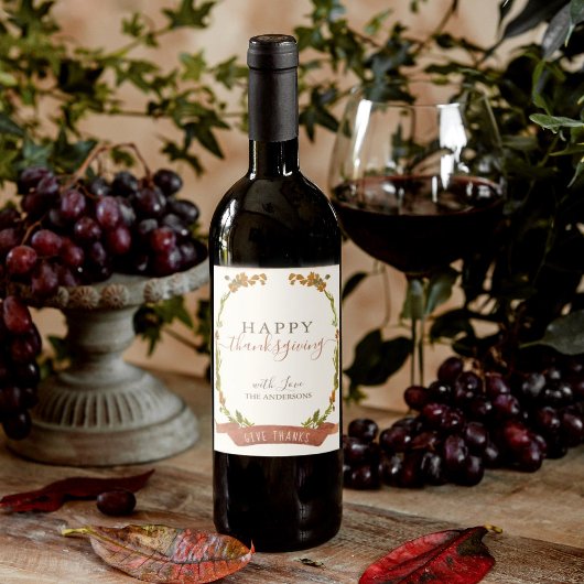 ハッピーサンクスギビング秋の水の色ボホリース ワインラベル