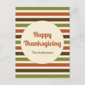 ハッピーサンクスギビング秋の色のストライプ ポストカード (正面)