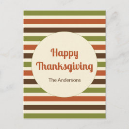 ハッピーサンクスギビング秋の色のストライプ ポストカード
