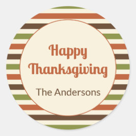 ハッピーサンクスギビング秋の色のストライプ ラウンドシール