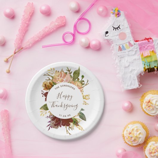 ハッピーサンクスギビング秋の花束パーソナライズされた ペーパープレート (パーティー)