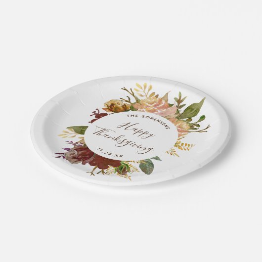 ハッピーサンクスギビング秋の花束パーソナライズされた ペーパープレート (アングル)