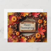 ハッピーサンクスギビング秋の葉リース シーズンポストカード (正面/裏面)