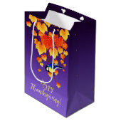 ハッピーサンクスギビング秋グレープつる植物素晴らしティットバード ミディアムペーパーバッグ (正面アングル)