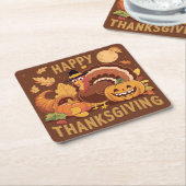 ハッピーサンクスギビング秋ハーベスト紙コースター スクエアペーパーコースター (アングル)